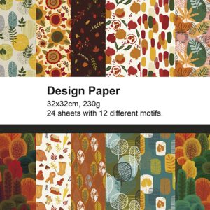 Designpapir, efterår, ark 32x32 cm, 230 g, 24 ark/ 1 pk.