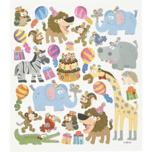 Stickers, dyrenes fødselsdag, ark 15x16,5 cm, 1 ark