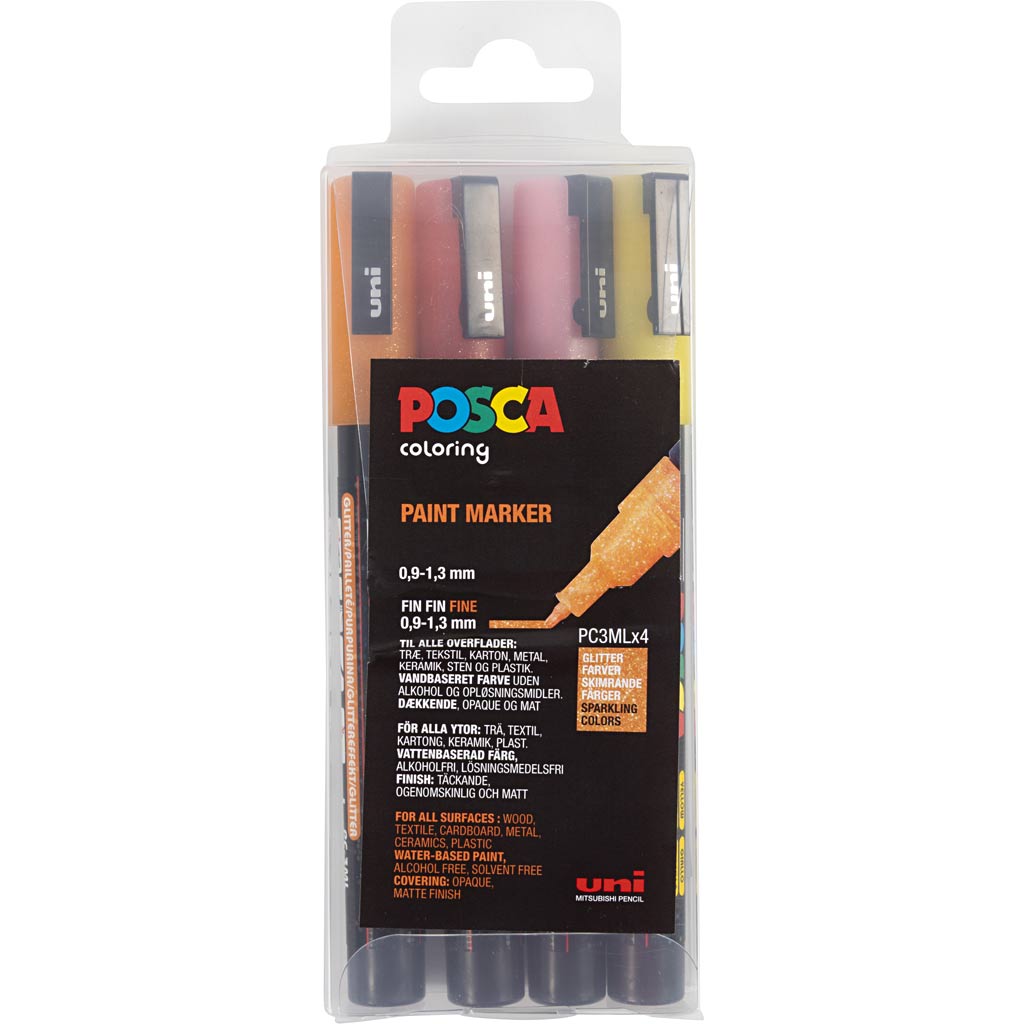Posca Tusch, nr. PC-3M, streg 0,9-1,3 mm, fine, glitterfarver, 4 stk./ 1 stk. - Image 2