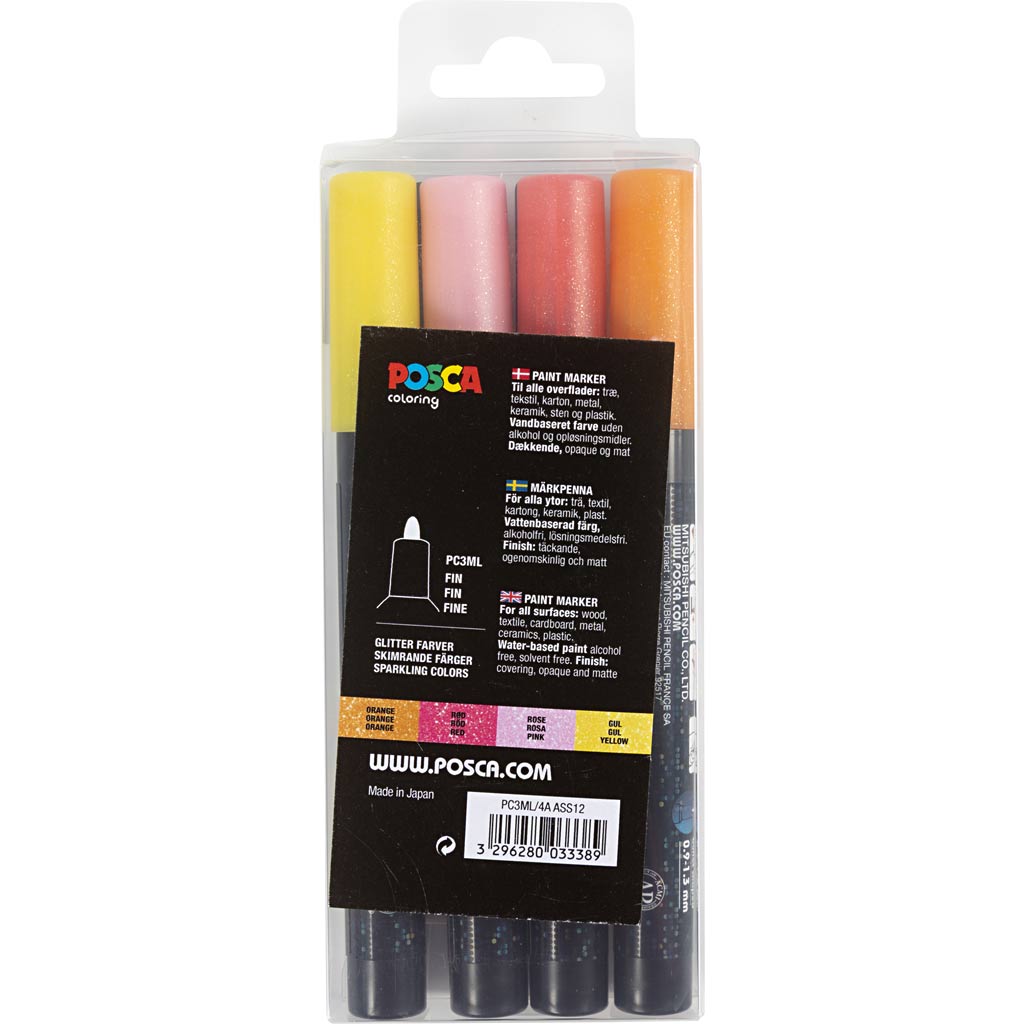 Posca Tusch, nr. PC-3M, streg 0,9-1,3 mm, fine, glitterfarver, 4 stk./ 1 stk. - Image 3