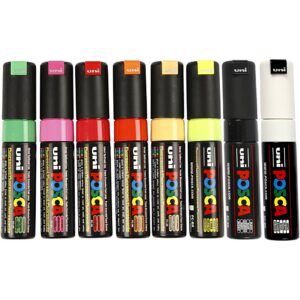 Posca Tusch, nr. PC-8K, streg 8 mm, broad, ass. farver, 8 stk./ 1 pk.