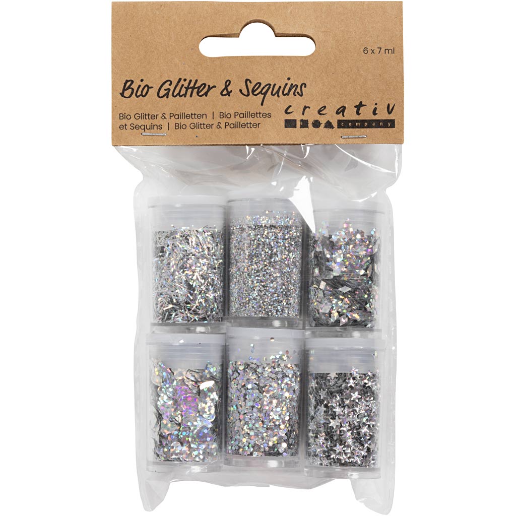 Bio-glimmer & Pailletter, sølv, 6x7 ml/ 1 pk. - Image 2