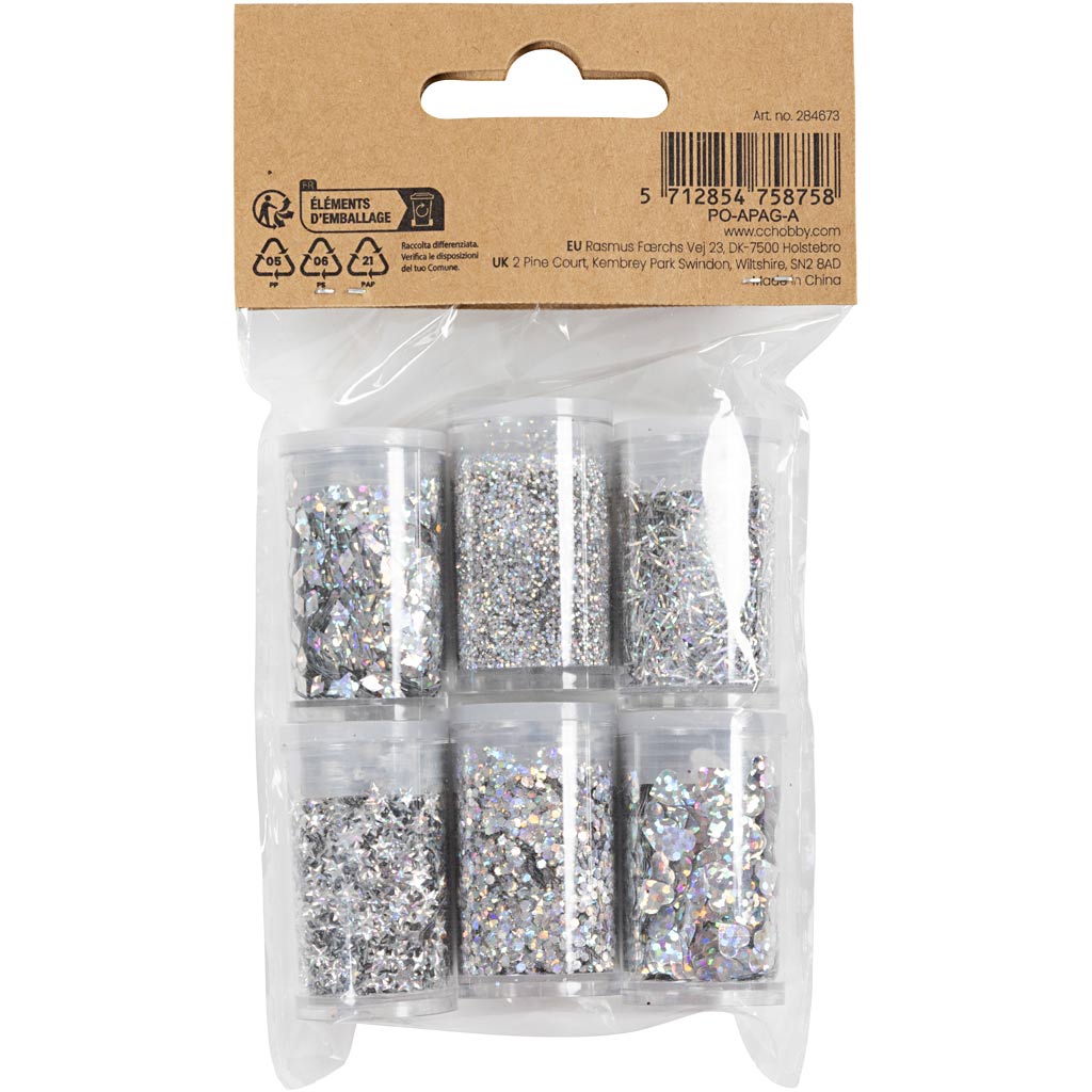 Bio-glimmer & Pailletter, sølv, 6x7 ml/ 1 pk. - Image 3