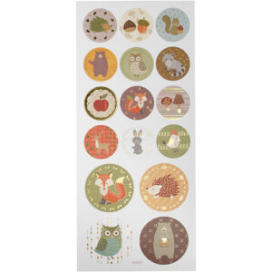 Stickers, skovdyr, ark 10x23 cm, ca. 16 stk., 1 ark
