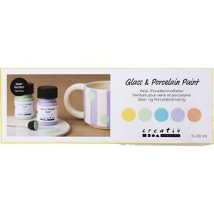 Glas- og Porcelænsmaling, halvblank, dækkende, pastelfarver, 5x30 ml/ 1 pk.