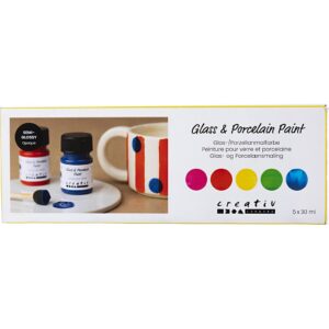Glas- og Porcelænsmaling, halvblank, dækkende, colorful, 5x30 ml/ 1 pk.