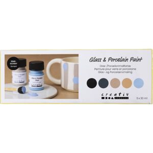 Glas- og Porcelænsmaling, halvblank, dækkende, Naturfarver, 5x30 ml/ 1 pk.