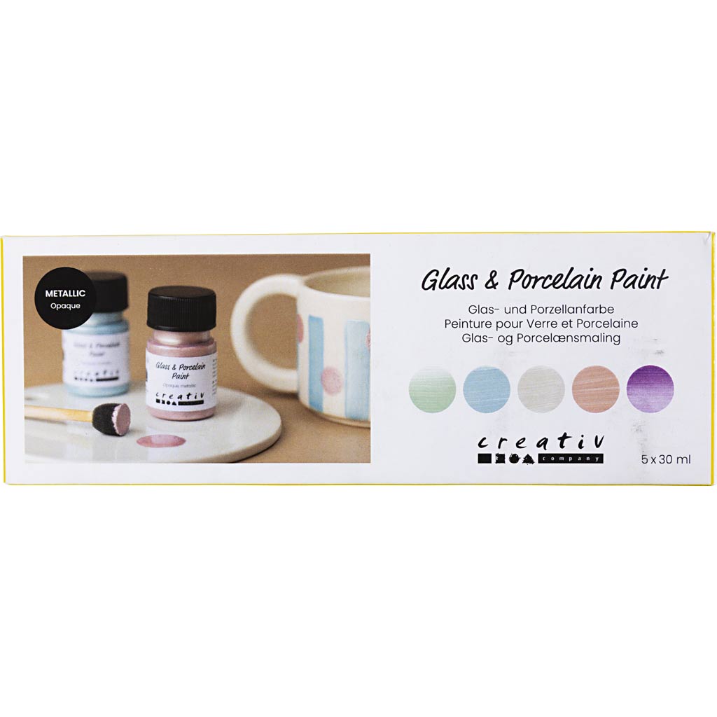 Glas- og Porcelænsmaling, metallic, dækkende, pastelfarver, 5x30 ml/ 1 pk.