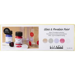 Glas- og Porcelænsmaling, mat frost, halvtransparent, pastelfarver, 5x30 ml/ 1 pk.