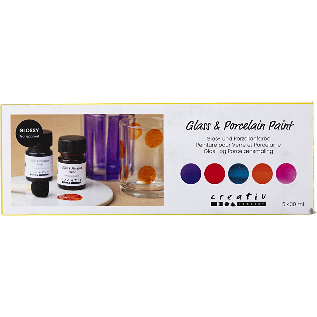 Glas- og Porcelænsmaling, blank, transparent, colorful, 5x30 ml/ 1 pk.