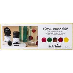 Glas- og Porcelænsmaling, blank, transparent, Naturfarver, 5x30 ml/ 1 pk.