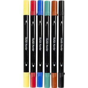 Tekstiltusch, streg 2,3+3,6 mm, standardfarver, 6 stk./ 1 pk.