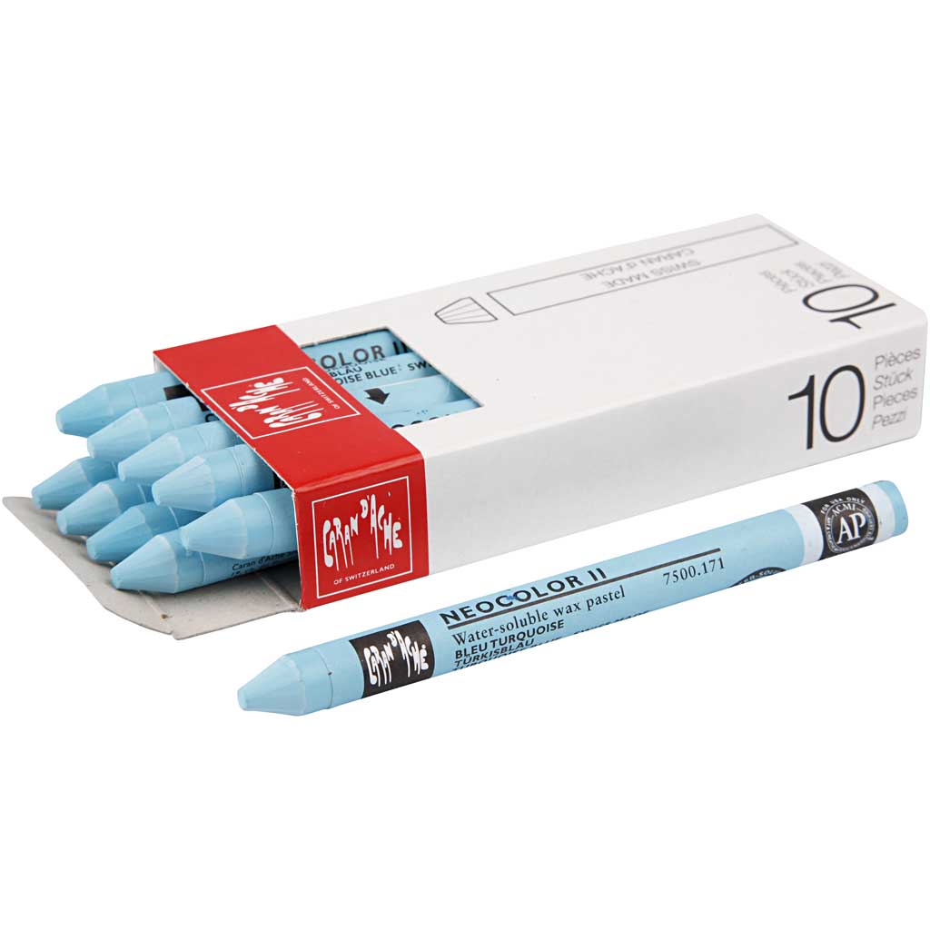 CARAN D?ACHE Neocolor II, L: 10 cm, tykkelse 8,5 mm, turquoise blue (171), 10 stk./ 1 pk.