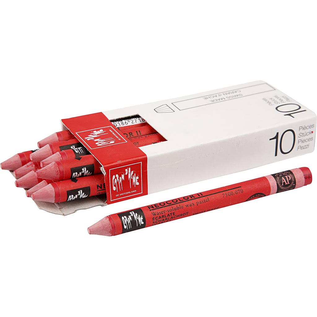 CARAN D?ACHE Neocolor II, L: 10 cm, tykkelse 8,5 mm, flame red (050), 10 stk./ 1 pk.
