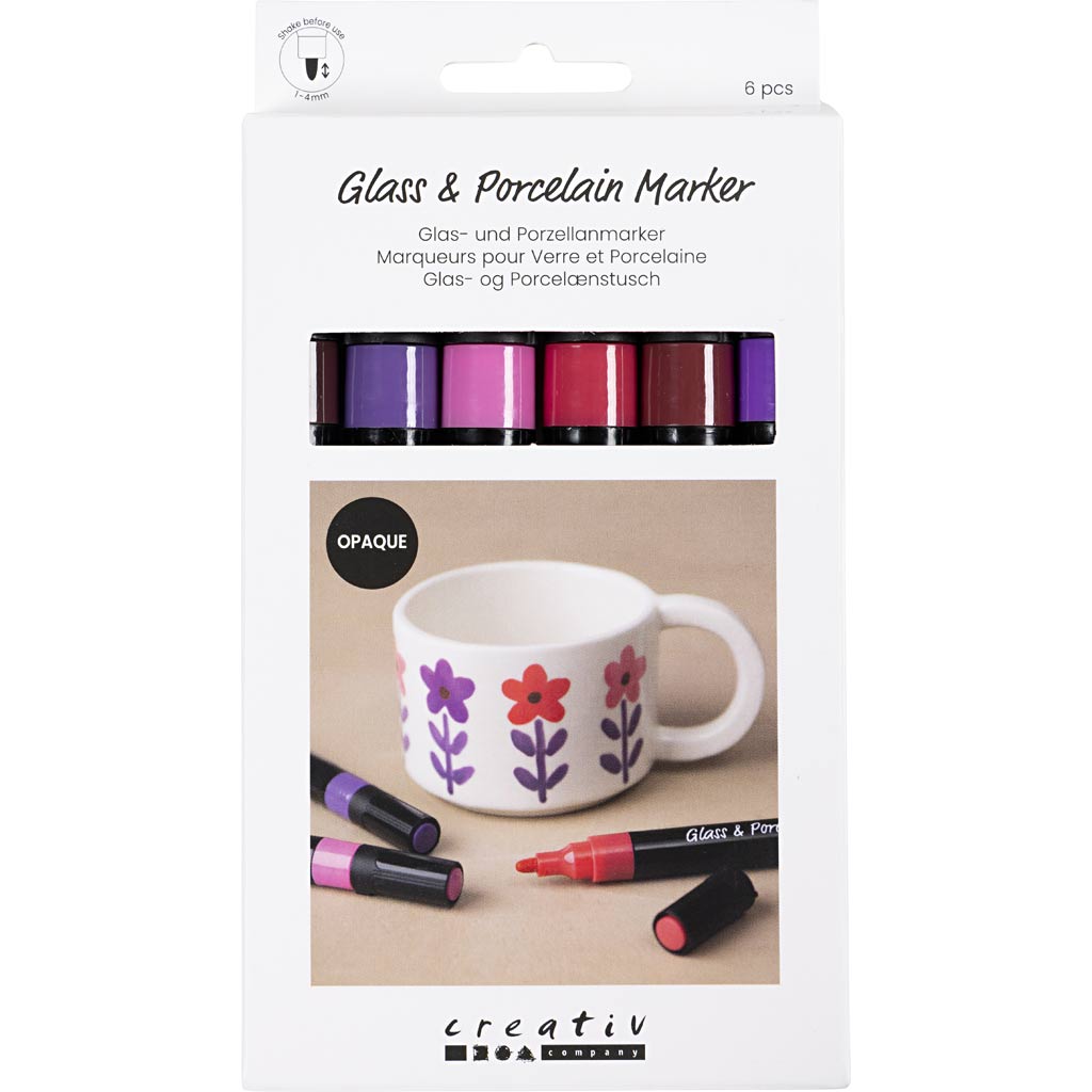 Glas- og Porcelænstusch, streg 1-4 mm, dækkende, lilla/pink harmoni, 6 stk./ 1 pk. - Image 2