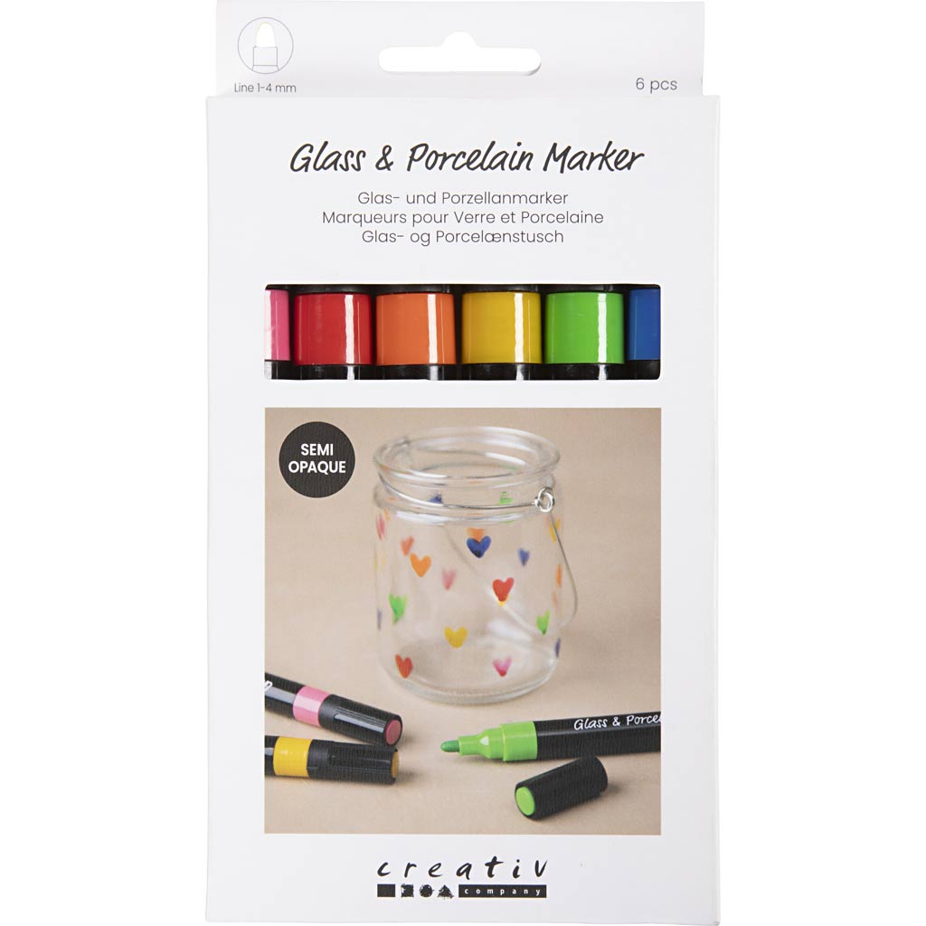 Glas- og Porcelænstusch, streg 1-4 mm, halvdækkende, colorful, 6 stk./ 1 pk. - Image 2