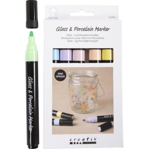 Glas- og Porcelænstusch, streg 1-4 mm, halvdækkende, pastelfarver, 6 stk./ 1 pk.