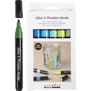 Glas- og Porcelænstusch, streg 1-4 mm, halvdækkende, blå/grøn harmoni, 6 stk./ 1 pk.
