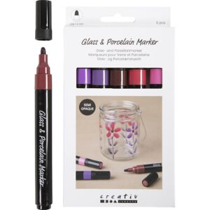 Glas- og Porcelænstusch, streg 1-4 mm, halvdækkende, lilla/pink harmoni, 6 stk./ 1 pk.