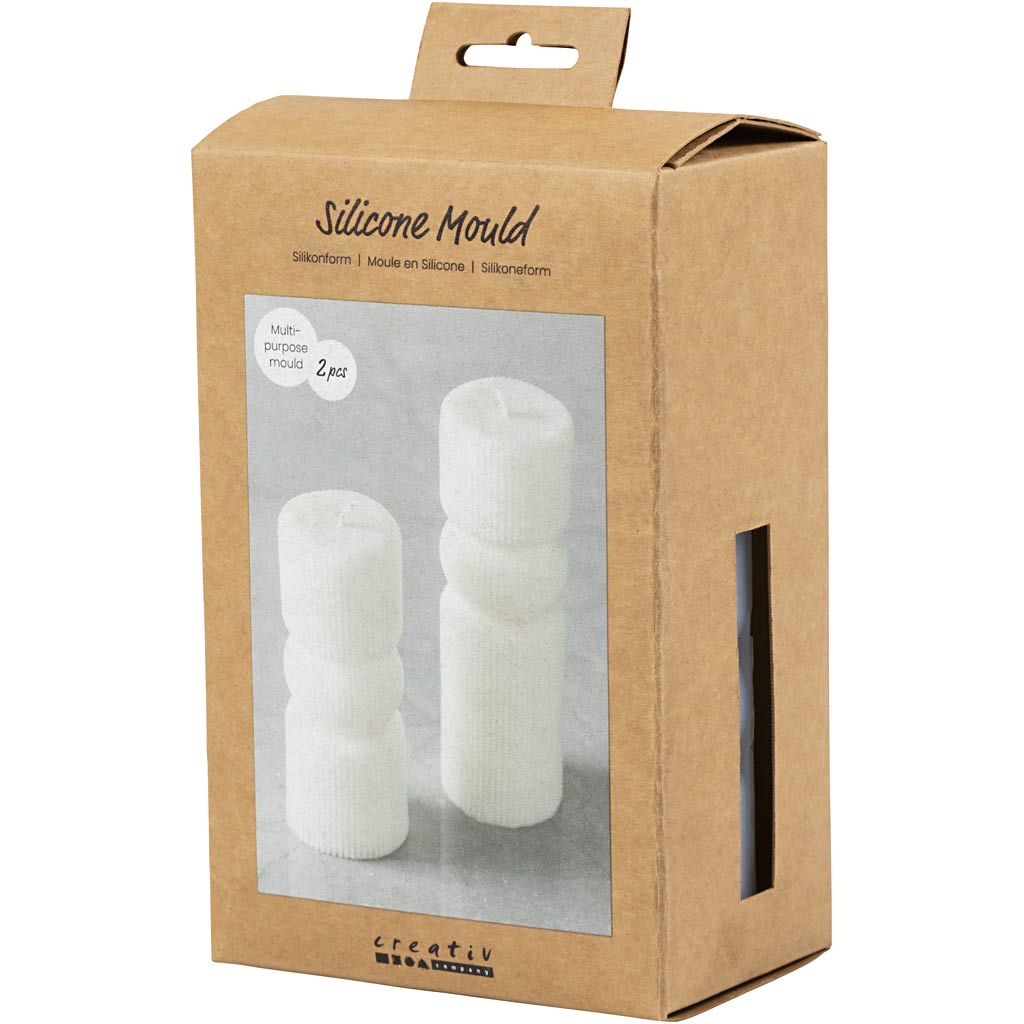 Silikoneform, Rillet cylinder med bue, H: 11+14 cm, diam. 4+4 cm, 2 stk./ 1 pk. - Image 3