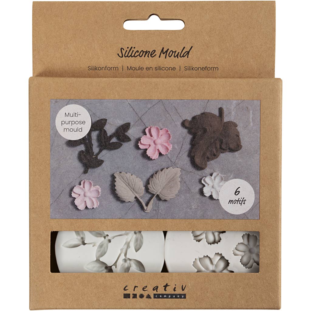 Silikoneform, Blad og blomst, H: 0,5 cm, L: 1,8-4,5 cm, 4 stk./ 1 stk.