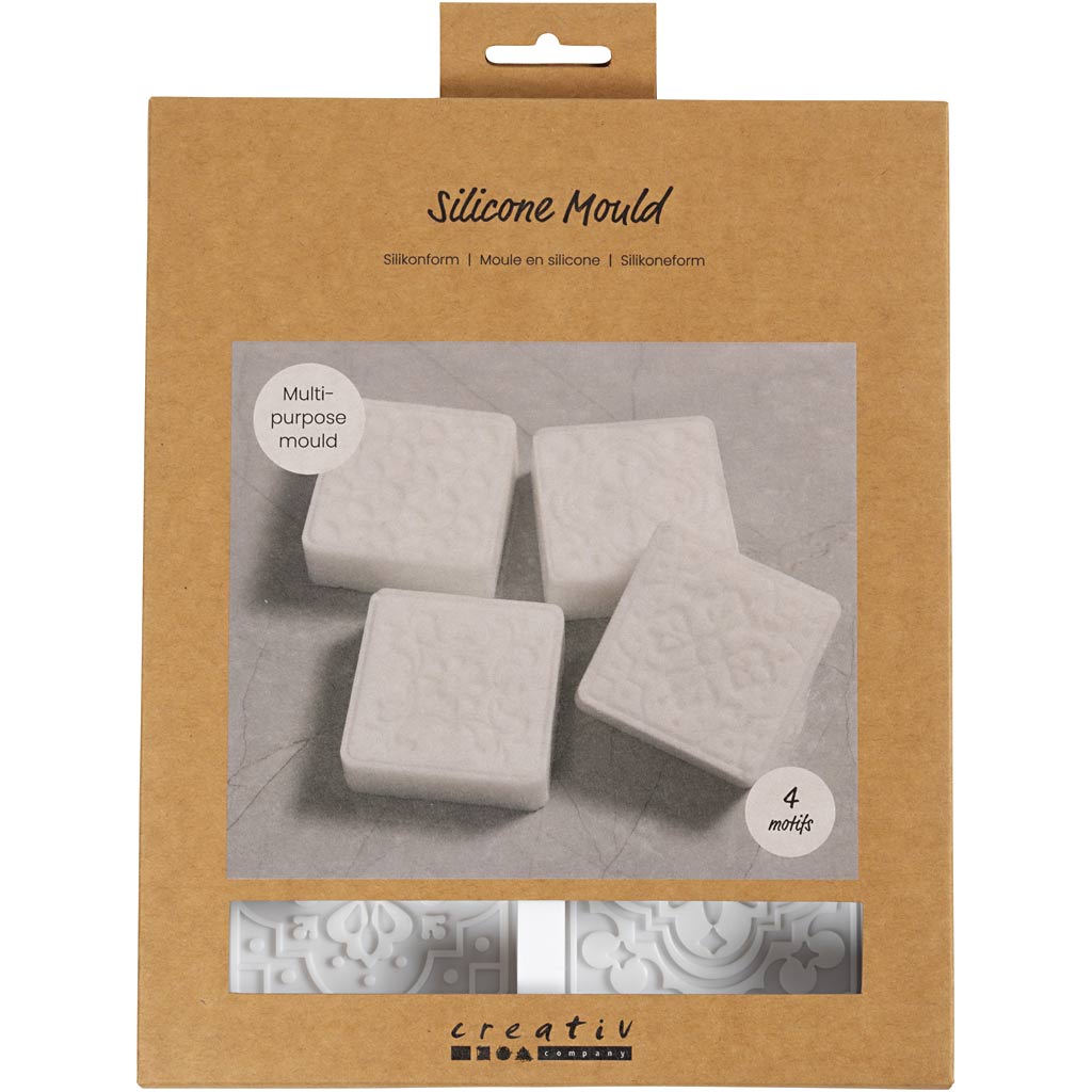 Silikoneform, Firkantet med grafisk motiv, H: 2,4 cm, L: 6,8 cm, B: 6,8 cm, 4 stk./ 1 pk.