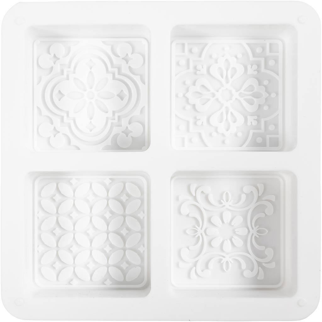 Silikoneform, Firkantet med grafisk motiv, H: 2,4 cm, L: 6,8 cm, B: 6,8 cm, 4 stk./ 1 pk. - Image 3