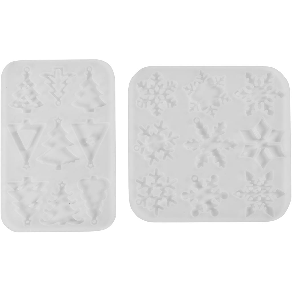 Silikoneform, Iskrystaller og juletræer, H: 0,3 cm, B: 3,5+4,7 cm, med hul til ophæng, mat transparent, 2 stk./ 1 stk. - Image 3