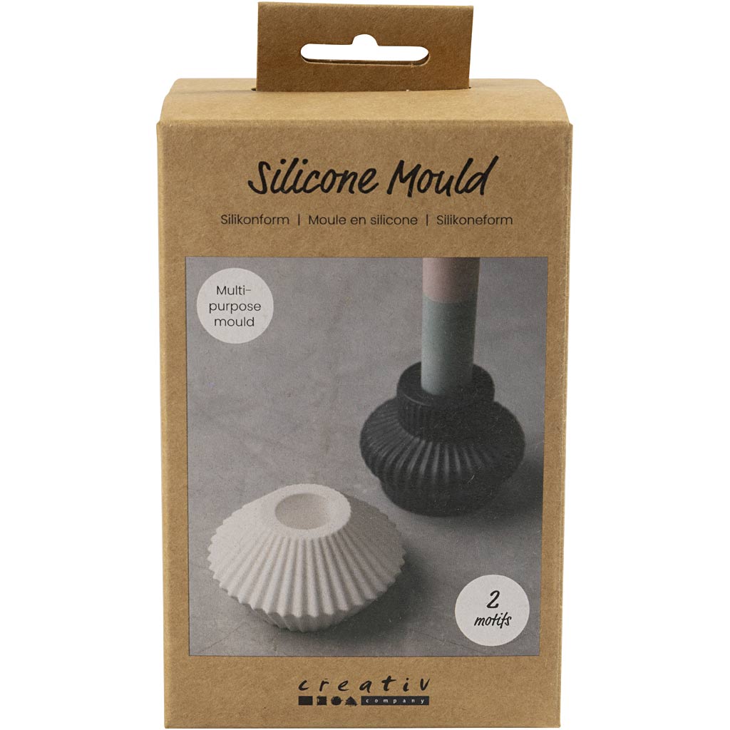 Silikoneform, Rillede lysestager, H: 4+5,5 cm, diam. 7+8 cm, blank transparent, 2 stk./ 1 pk.