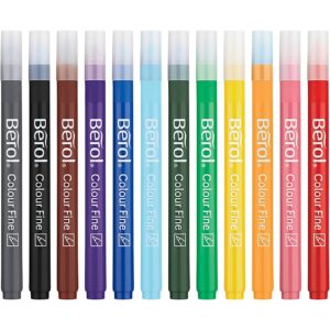 Berol Colourfine Tusch, streg 0,6 mm, ass. farver, 12 stk./ 1 pk.