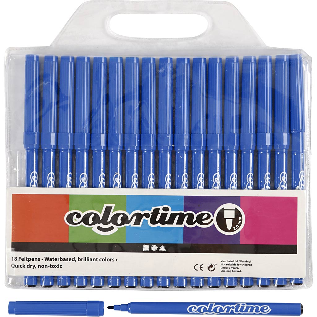 Colortime Tusch, streg 2 mm, mørk blå, 18 stk./ 1 pk.