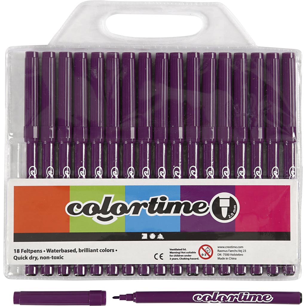 Colortime Tusch, streg 2 mm, mørk lilla, 18 stk./ 1 pk.