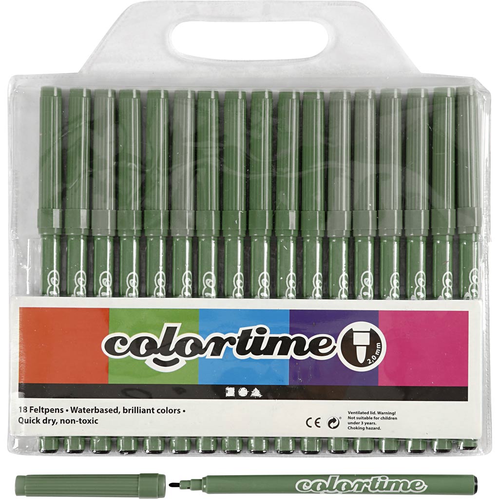 Colortime Tusch, streg 2 mm, khaki grøn, 18 stk./ 1 pk.