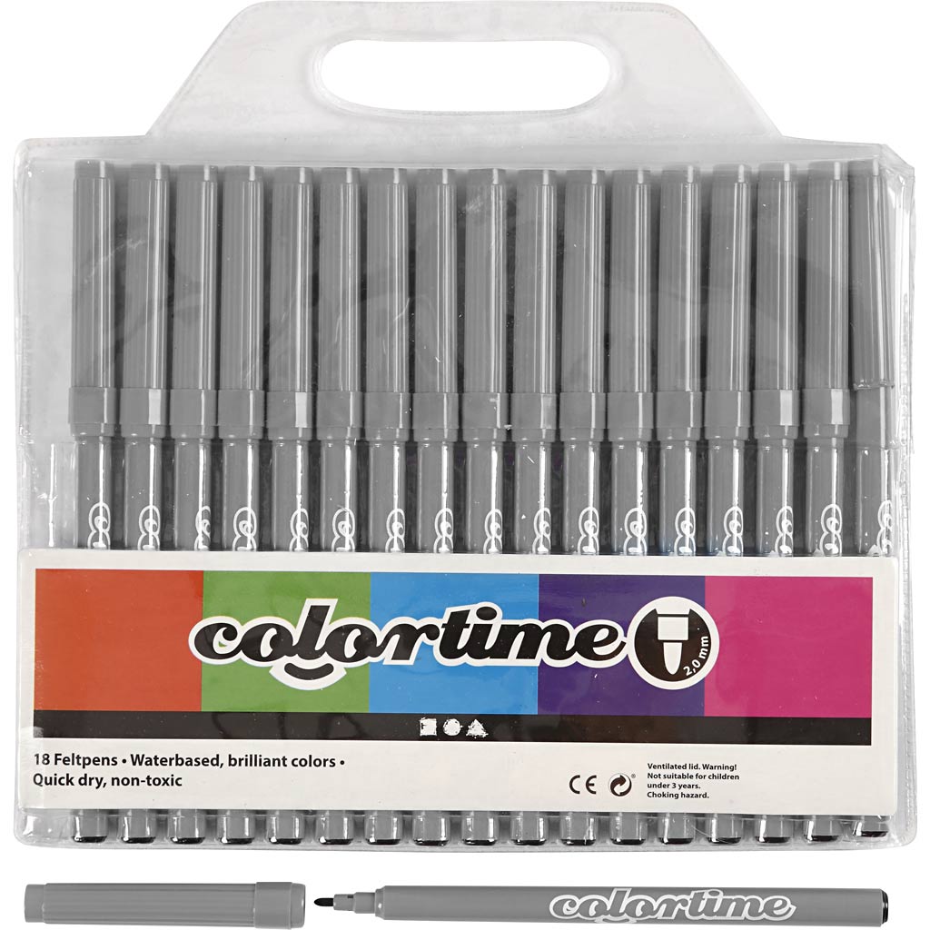 Colortime Tusch, streg 2 mm, grå, 18 stk./ 1 pk.