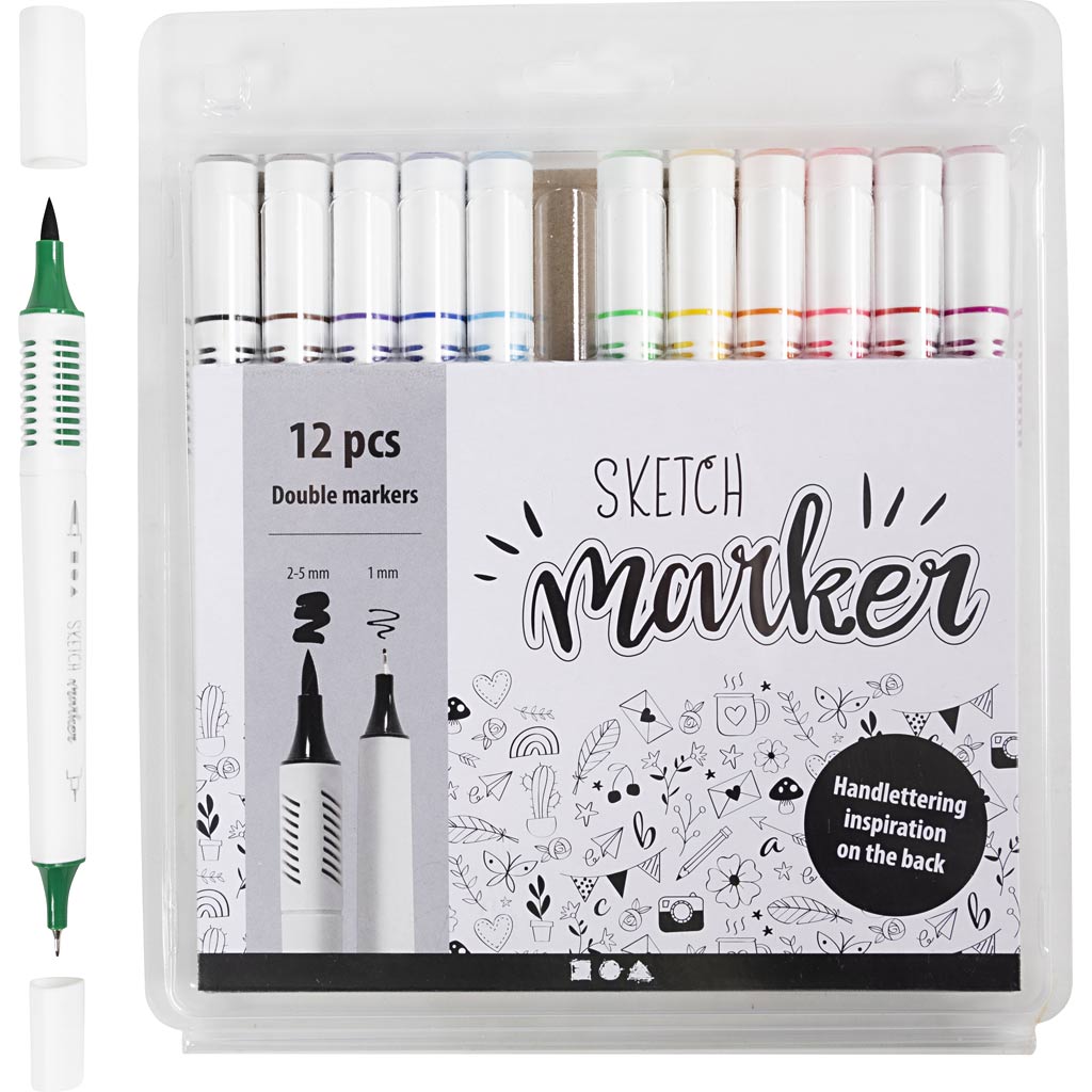 Sketch Marker, streg 1+2-5 mm, standardfarver, 12 stk./ 1 pk. - Image 6