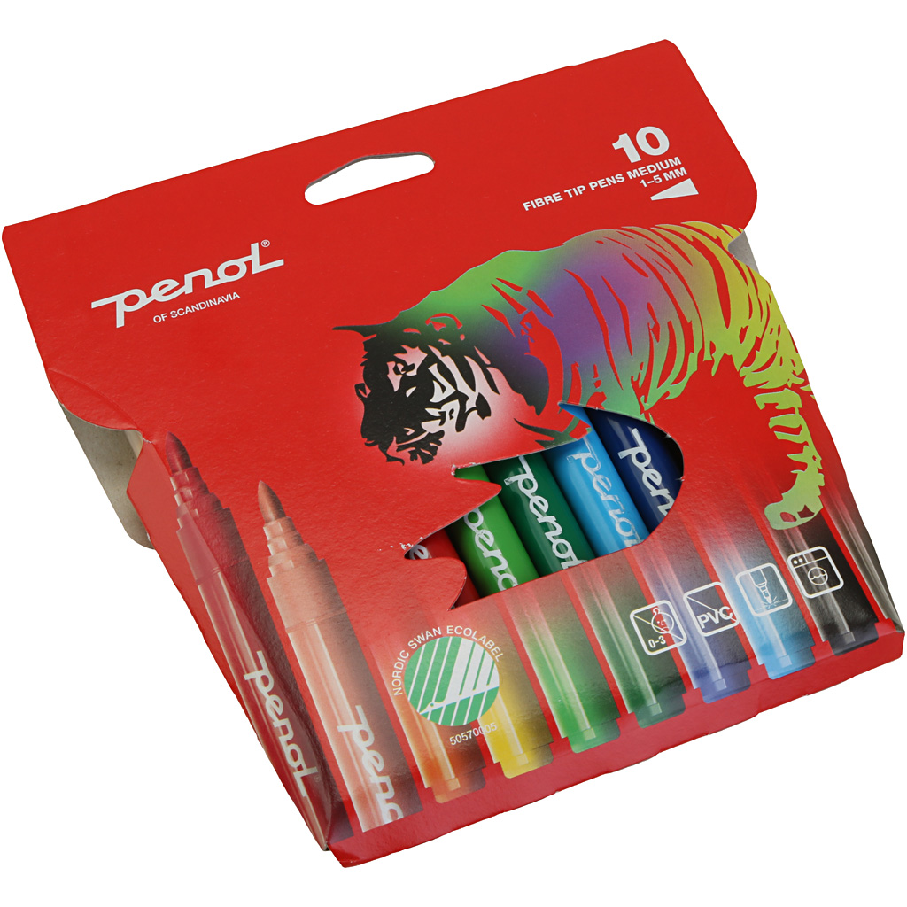 Penol Medium Tuscher, streg 1-5 mm, ass. farver, 10 ass./ 1 pk.