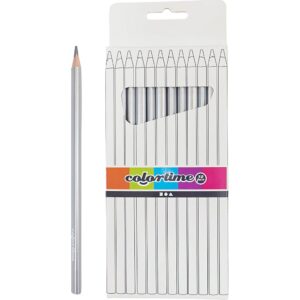Colortime Farveblyanter, L: 17 cm, mine 3 mm, sølv, 12 stk./ 1 pk.