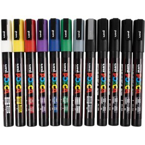 Posca Tusch, nr. PC-3M, streg 0,9-1,3 mm, fine, ass. farver, 12 stk./ 1 pk.