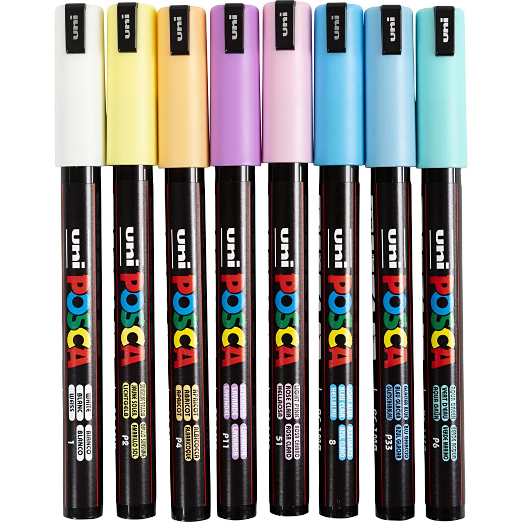Posca Tusch, nr. PC-1MR, streg 0,7 mm, extra-fine, ass. farver, 8 ass./ 1 pk.
