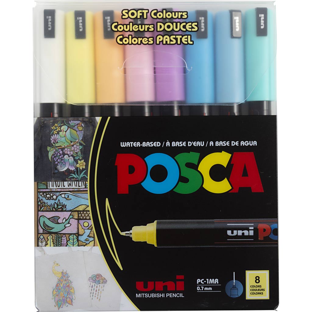 Posca Tusch, nr. PC-1MR, streg 0,7 mm, extra-fine, ass. farver, 8 ass./ 1 pk. - Image 2