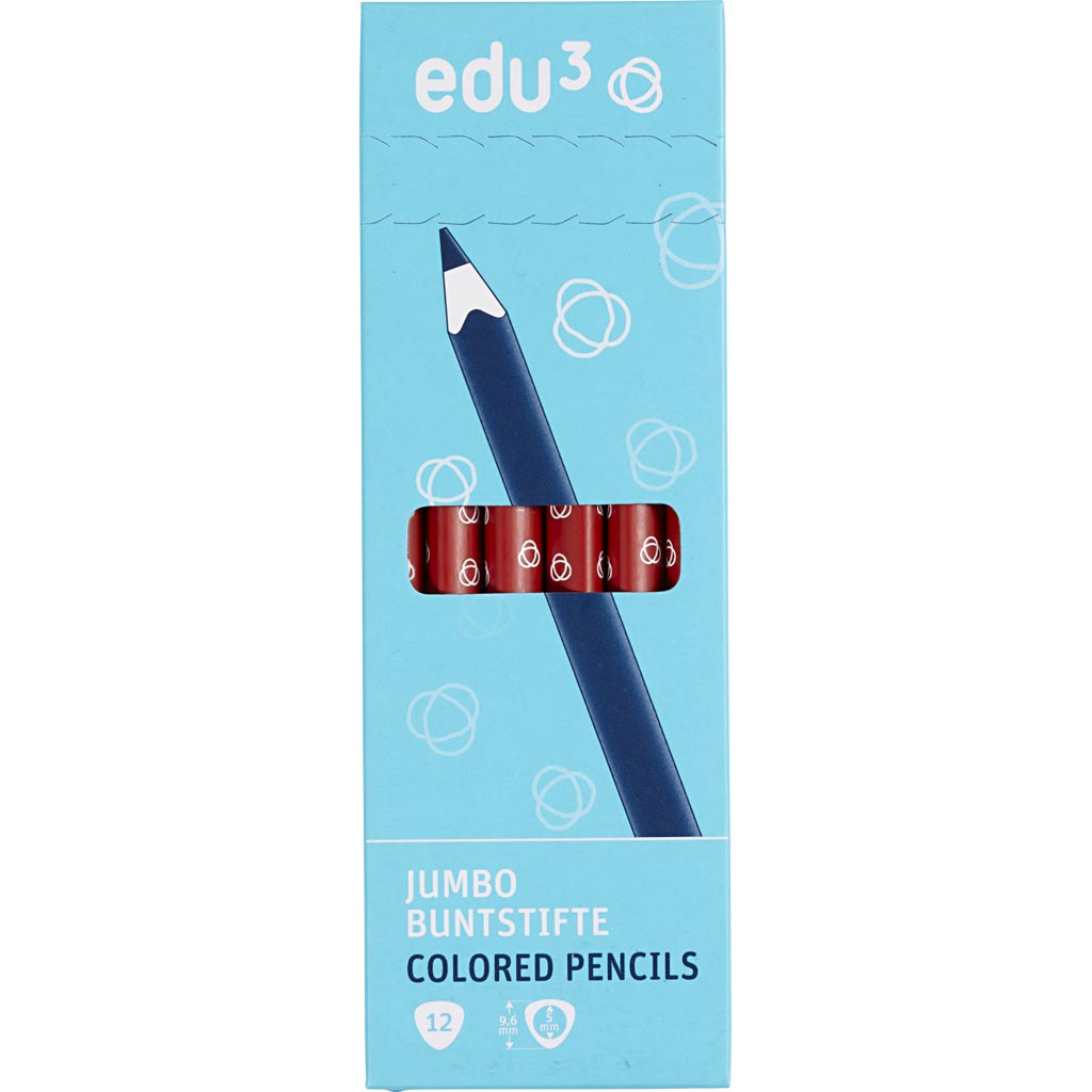 edu Jumbo Farveblyanter, tykkelse 10 mm, mine 5 mm, mørk rød, 12 stk./ 1 pk. - Image 2