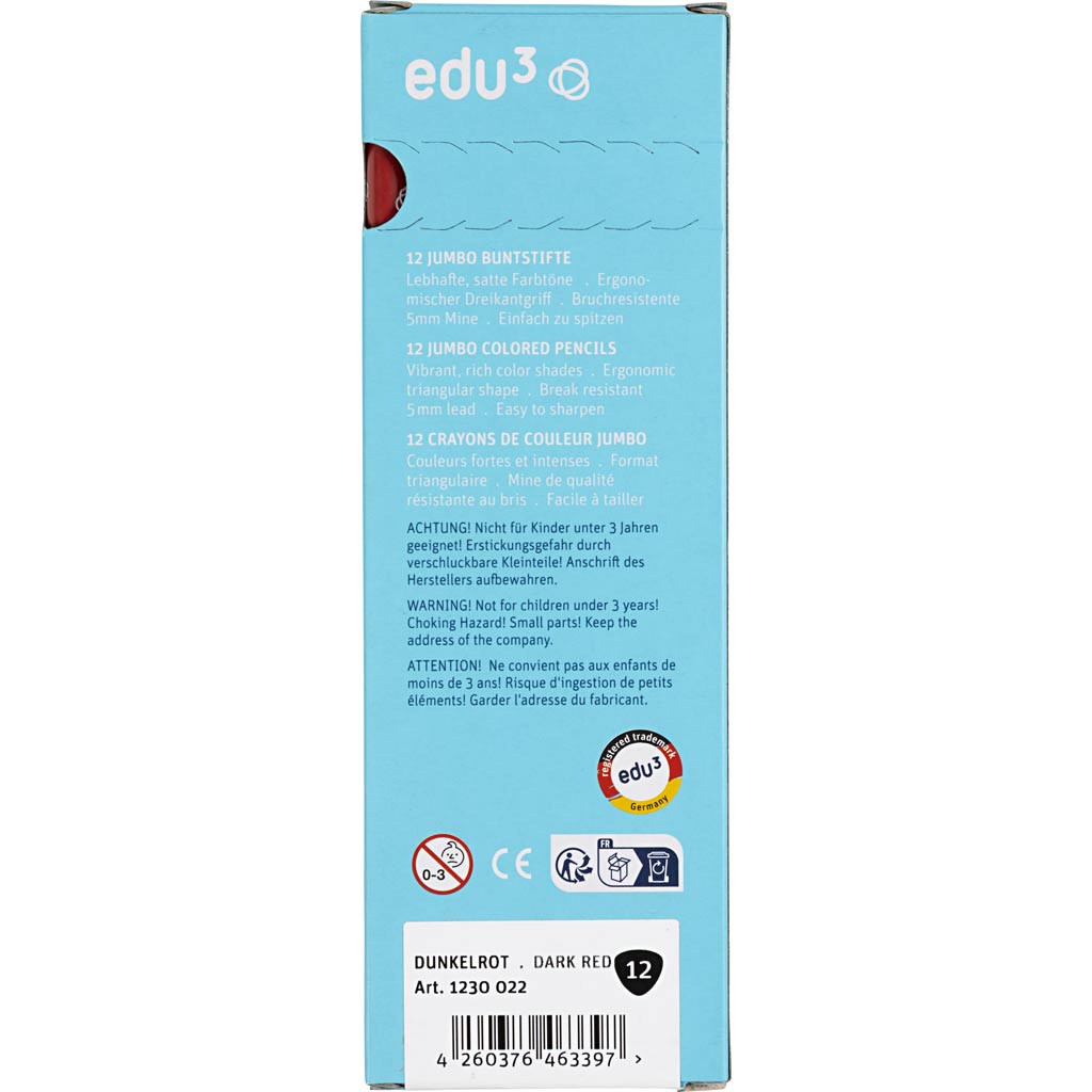 edu Jumbo Farveblyanter, tykkelse 10 mm, mine 5 mm, mørk rød, 12 stk./ 1 pk. - Image 3