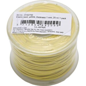 Elastiksnor, tykkelse 1 mm, gul, 25 m/ 1 rl.