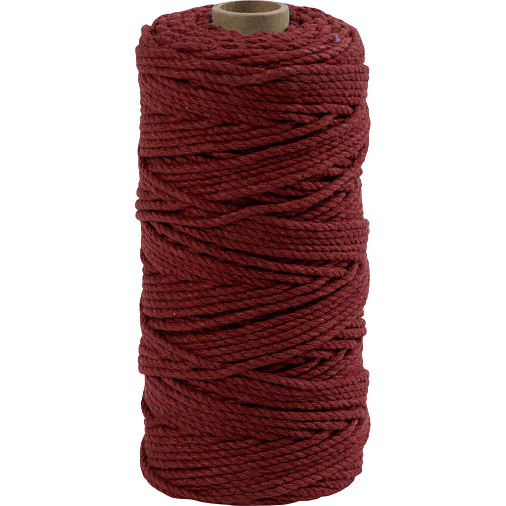 Knyttegarn, L: 100 m, tykkelse 2 mm, Tyk kvalitet 12/36, mørk rød, 225 g/ 1 rl.