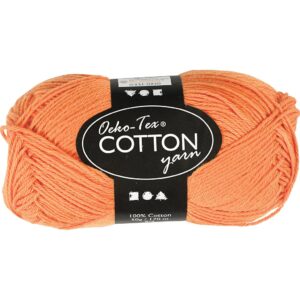 Bomuldsgarn, nr. 8/4, pind 3-3,5, lys orange, 170 m, 50 g/ 1 ngl.