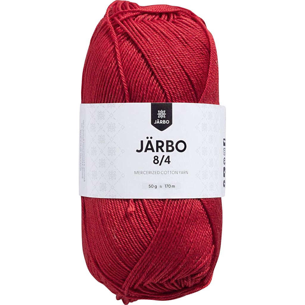Merceriseret bomuldsgarn, nr. 8/4, nål 3, mørk rød, 50 g/ 1 ngl.