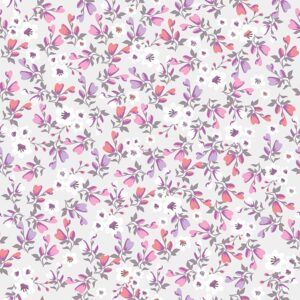Bomuldsstof, blomster, B: 145 cm, 142 g, pink, hvid, 10 m/ 1 rl.