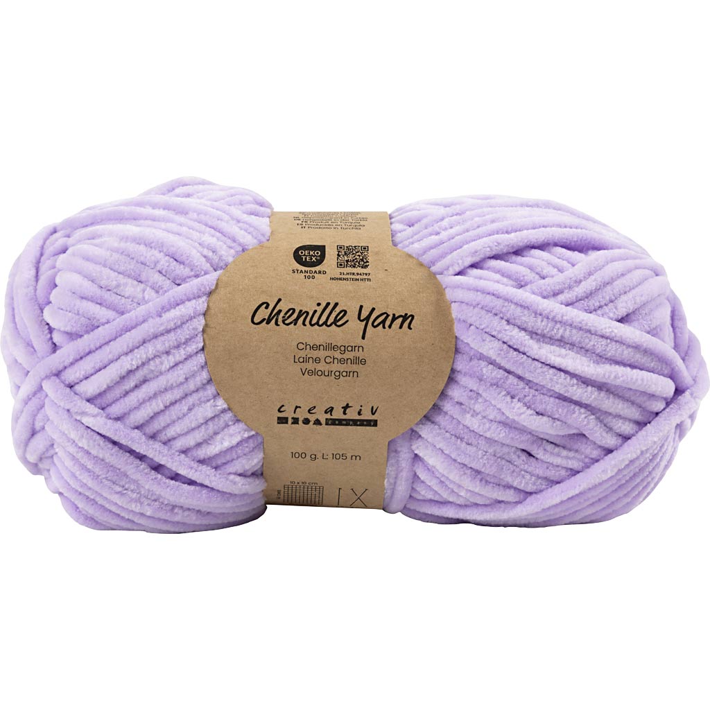 Velourgarn, L: 105 m, pind 5-6, lilla, 100 g/ 1 ngl.