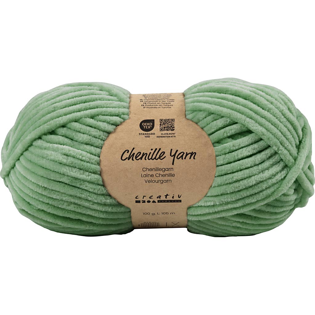 Velourgarn, L: 105 m, pind 5-6, olivengrøn, 100 g/ 1 ngl.