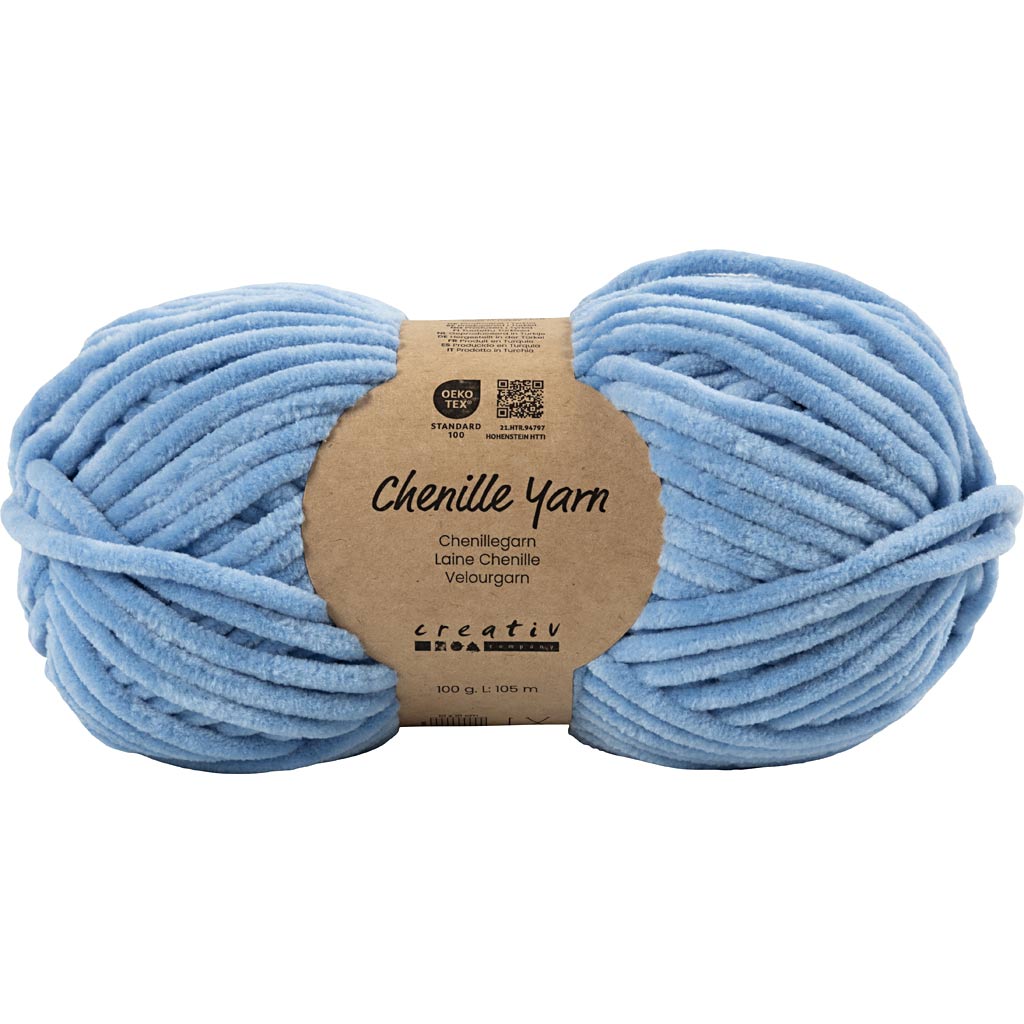 Velourgarn, L: 105 m, pind 5-6, babyblå, 100 g/ 1 ngl.